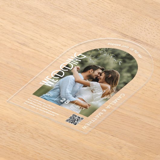 ACRYLIC Foto Wedding Einladungen Moderne QR Code U (Ablage )