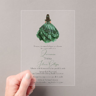 Acrylic Green silhouette Quinceañera invitation Acryleinladungen