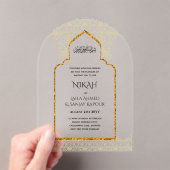 ACRYLIC NIKAH - Verzierte Islamische Moschee-Goldh Acryleinladungen (Insitu (Handheld))