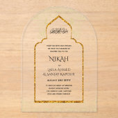 ACRYLIC NIKAH - Verzierte Islamische Moschee-Goldh Acryleinladungen (Vorderseite)