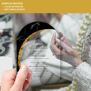 ACRYLIC NIKAH WALIMA BlackGold Elegant Islamisch Acryleinladungen