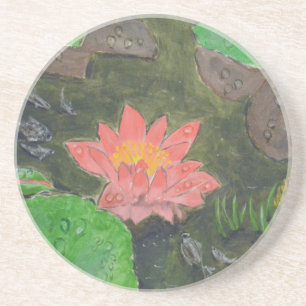 Acrylic on canvas, pink water lily flower sandstein untersetzer