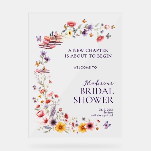  Acrylic Poppy & Lavender Bridal Shower Welcome  Acrylschild (Vorderseite)