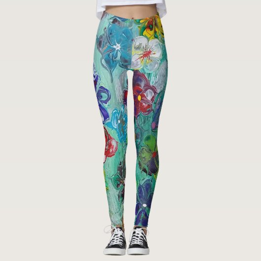 Acrylic pour bunt Blume Leggings (Vorderseite)