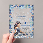 ACRYLIC Quinceanera Blue Floral Dress Quince Acryleinladungen (Insitu (Handheld))