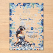 ACRYLIC Quinceanera Blue Floral Dress Quince Acryleinladungen (Vorderseite)