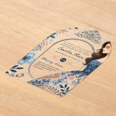 ACRYLIC Quinceañera Blue Silver Peach Dress Floral Acryleinladungen (Ablage )