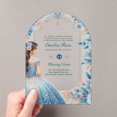 ACRYLIC Quinceañera Blue Silver Peach Dress Floral Acryleinladungen (Insitu (Handheld))