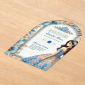 ACRYLIC Quinceañera Blue Silver Peach Dress Floral Acryleinladungen (Ablage )