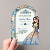 ACRYLIC Quinceañera Blue Silver Peach Dress Floral Acryleinladungen (Insitu (Handheld))