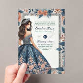 ACRYLIC Quinceañera Blue Silver Peach Dress Floral Acryleinladungen (Insitu (Handheld))