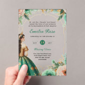 ACRYLIC Quinceañera Emerald GREEN GOLD Dress Acryleinladungen (Insitu (Handheld))