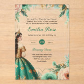 ACRYLIC Quinceañera Emerald GREEN GOLD Dress Acryleinladungen (Vorderseite)