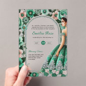 ACRYLIC Quinceañera Emerald GREEN Silver Dress Acryleinladungen (Insitu (Handheld))