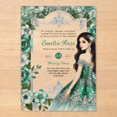 ACRYLIC Quinceañera Emerald GREEN Silver Dress Acryleinladungen (Vorderseite)