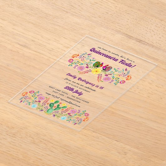 ACRYLIC Quinceanera Fiesta Folkart Floral Birds Acryleinladungen (Ablage )