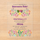 ACRYLIC Quinceanera Fiesta Folkart Floral Birds Acryleinladungen (Vorderseite)