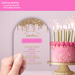 ACRYLIC Quinceanera Hot Pink Gold Glam Diva Quince Acryleinladungen
