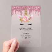ACRYLIC Quinceanera Pink Unicorp Dripping Glitzer Acryleinladungen (Insitu (Handheld))