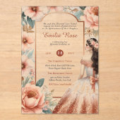 ACRYLIC Quinceanera Rose Gold Rosa Kleid Tiara Acryleinladungen (Vorderseite)