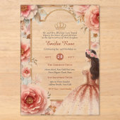 ACRYLIC Quinceanera Rose Gold Rosa Kleid Tiara Acryleinladungen (Vorderseite)