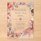 ACRYLIC Quinceanera Rose Gold Rosa Kleid Tiara Acryleinladungen (Vorderseite)