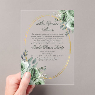acrylic sage green quinceañera acryleinladungen