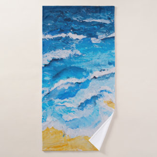 Acrylic sea and beach painting on drawing stand wi badehandtuch