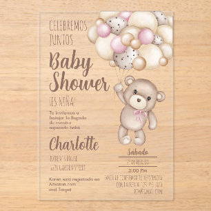 Acrylic Teddy Bear Baby Shower Spanisch Acryleinladungen