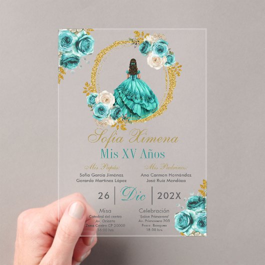 Acrylic Turquoise Quinceañera Invitation Acryleinladungen (Insitu (Handheld))