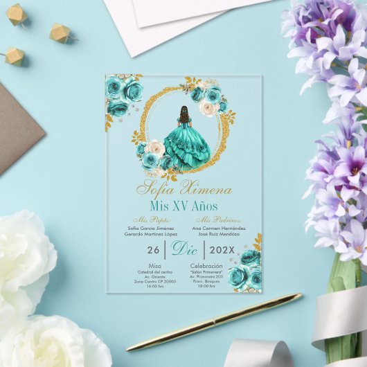 Acrylic Turquoise Quinceañera Invitation Acryleinladungen (In Situ (Hochzeit))