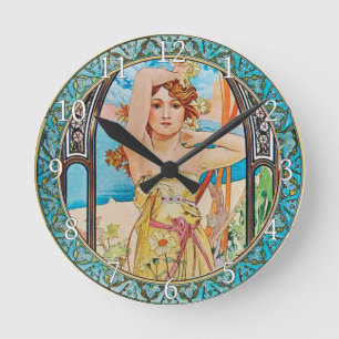 Acrylic Wall Clock Art Nouveau Alphonse Mucha 20 Runde Wanduhr