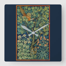 ACRYLIC WALLCLOCK: WILLIAM MORRIS : PHEASANT QUADRATISCHE WANDUHR