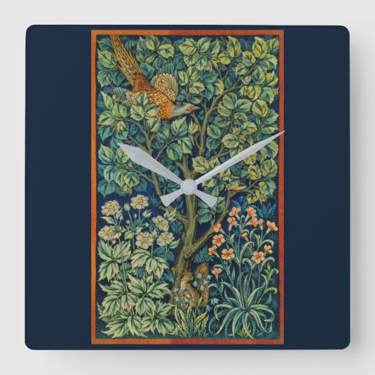 ACRYLIC WALLCLOCK: WILLIAM MORRIS : PHEASANT QUADRATISCHE WANDUHR (Vorderseite)