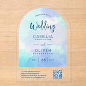 ACRYLIC WEDD Beachy Sjy BLAUE Green QR Code UAWG Acryleinladungen (Vorderseite)