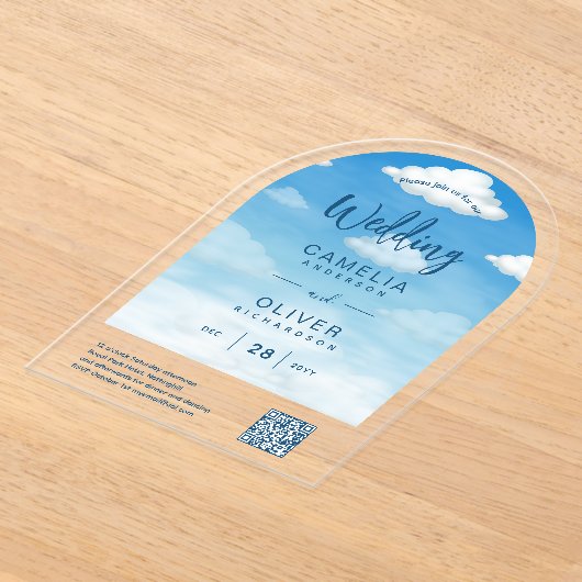 ACRYLIC WEDD Clouds Sky BLUE Green QR Code UAWG Acryleinladungen (Ablage )