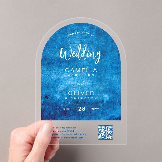 ACRYLIC WEDD Distressed SKY BLUE QR Code UAWG Acryleinladungen (Insitu (Handheld))