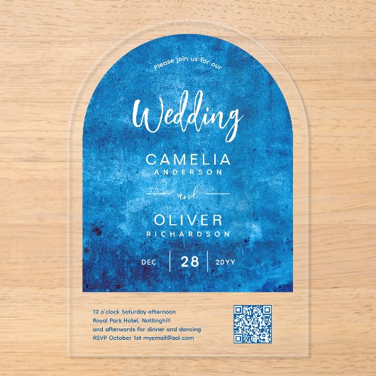 ACRYLIC WEDD Distressed SKY BLUE QR Code UAWG Acryleinladungen (Vorderseite)