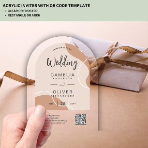 ACRYLIC WEDD Earth Tones Abstrakt QR Code UAWG Acryleinladungen