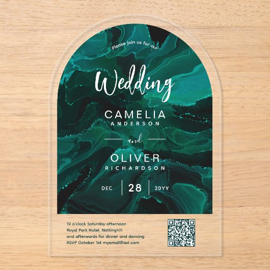 ACRYLIC WEDD Emerald Green QR Code UAWG-Website Acryleinladungen (Vorderseite)