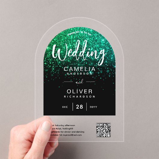 ACRYLIC WEDD Green Glitzer QR Code UAWG Website Acryleinladungen (Insitu (Handheld))