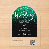 ACRYLIC WEDD Green Glitzer QR Code UAWG Website Acryleinladungen (Vorderseite)