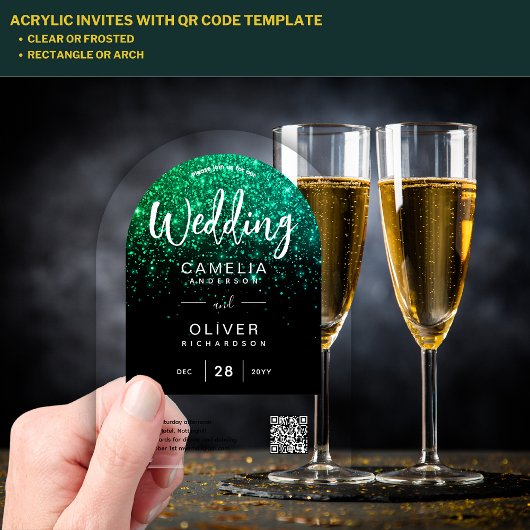 ACRYLIC WEDD Green Glitzer QR Code UAWG Website Acryleinladungen
