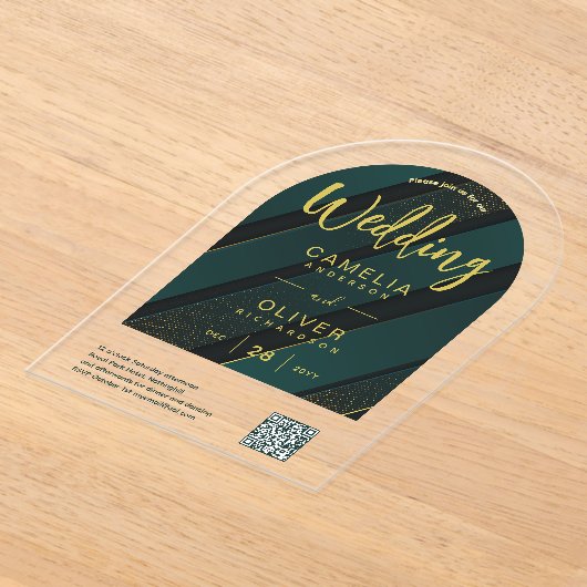 ACRYLIC WEDD Green Gold QR Code UAWG-Website Acryleinladungen (Ablage )