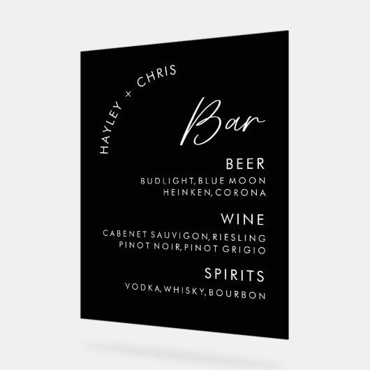 Acrylic Wedding Bar Black Bar Menu Acrylschild (Winkel)