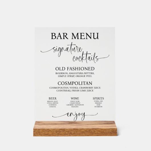 Acrylic Wedding Bar Menu Sign Acrylschild (Vorderseite)