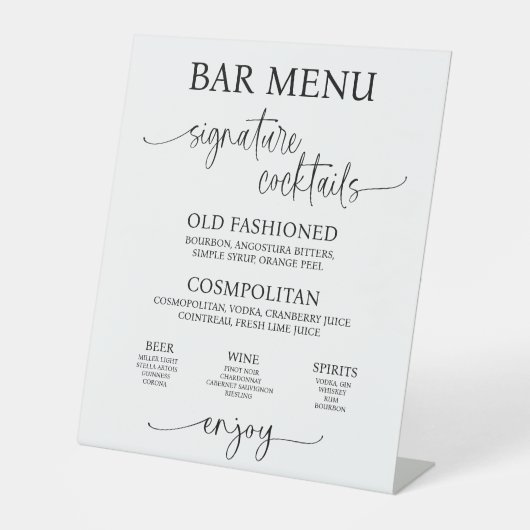 Acrylic Wedding Bar Menu Sign Sockelschild (Vorderseite)