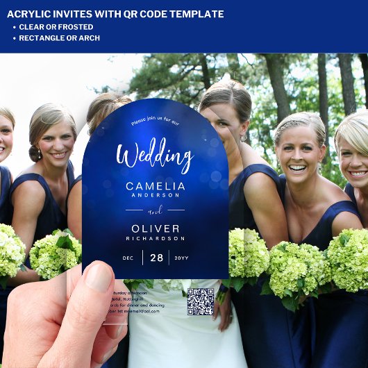 ACRYLIC WEDDING Deep Ombre Blue QR Code UAWG Acryleinladungen