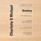 ACRYLIC Wedding lädt BLACK TEXT Bold modern ein Acryleinladungen (Vorderseite)