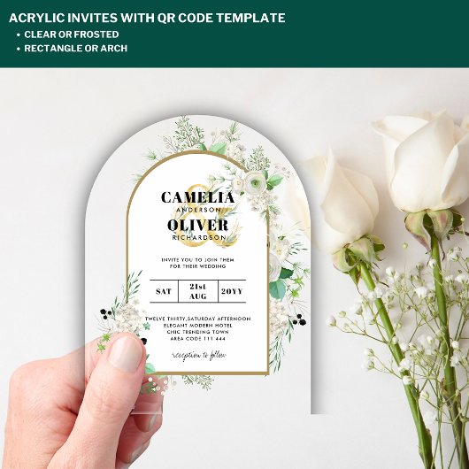 ACRYLIC Wedding lädt Boho White Roses Rustikal ein Acryleinladungen